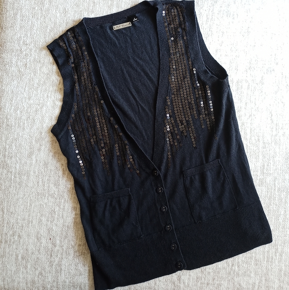 BB Dakota Black Sequined Y2K V-neck Sweater Vest M